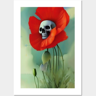 Cool Skull and Pretty Flowers Poppies Posters and Art